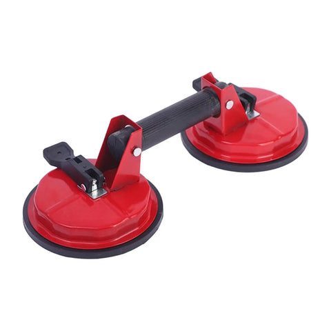Heavy Duty Vacuum Suction Cups Badass Dual Claw Glass Tile Lifter with red handles and flexible rubber lips for easy grip.