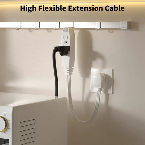 Ultra Handy 1-Foot 3-Outlet Extension Cord Two Pack Grounded Multi Outlet UL Listed 16/3 SPT-3 Cable shown in home setup.