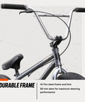 Close-up of Legion L60 Kids Freestyle BMX Bike Park And Street Ready, 20-Inch Wheels, Hi-Ten Steel Frame, handlebar, and fork