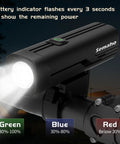 400 Lumen Rechargeable Bike Headlight For Night Riding With IP66 Waterproof Front Light mounted on handlebar, battery indicator