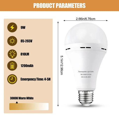 Emergency Rechargeable Light Bulbs Six Pack For Power Outages A21 9W 60W Equiv Battery Operated Bulbs With 1200mAh Backup