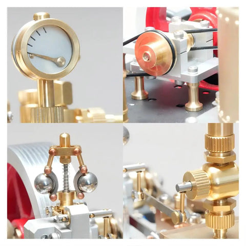 Fully Functional Steam Engine Model Kit For Adults With Boiler System, Generator And Lamp Stand, 38 Piece Educational Physics Experiment Toy For Hands On Learning And Steam Power Enthusiasts, brass parts close-up
