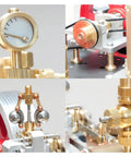Dope Fully Functional Steam Engine Model Kit With 38 Pieces DIY Stationary Mill Boiler System And Generator Lamp Stand For Educational Physics Experiments And Hands On Learning Projects, brass parts close-up