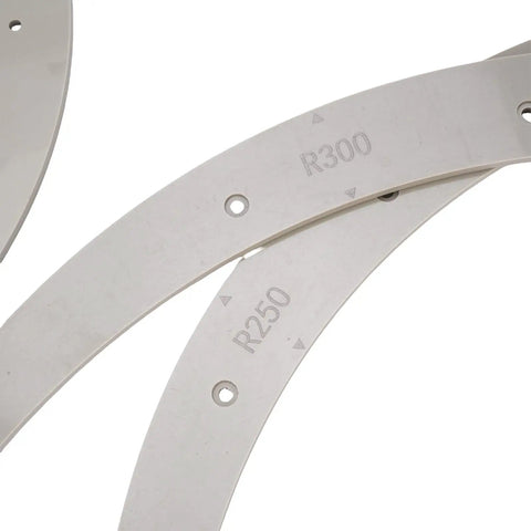 Nail The Perfect Curve With This Top Shelf Router Radius Jig Set Featuring R100 R150 R200 R250 And R300 Plates close-up of R250 and R300 templates