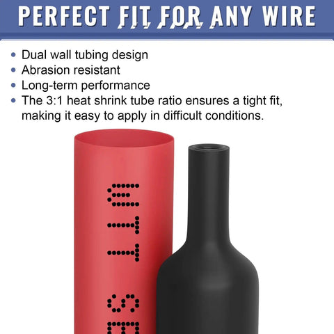 Pro Grade Heat Shrink Tubing Kit With Adhesive Lined 3 To 1 Ratio Marine Grade Shrink Wrap black and red tubing sample