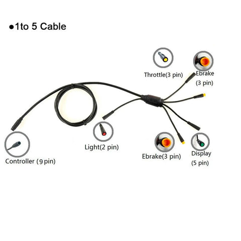 Waterproof 1 To 5 Electric Bicycle Cable For E Bike KT Controller With Display Throttle Ebrake Headlight Wiring Kit 156cm Long Conversion Cable