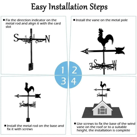 Rooster Weather Vane Silhouette Art Black Metal Wind Vane Kit For Garden Roof Yard Outdoor Decor Durable Outdoor Bird Weathervane Farmhouse Cupola Barn Top Bracket