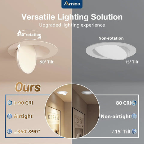 360 degree rotation and 90 degree tilt feature of Six Pack Six Inch 5CCT Gimbal LED Recessed Ceiling Lights.