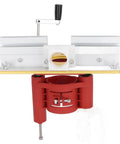 Heavy Duty Aluminum Alloy Router Table Insert Plate With Precision Lift Base And Hand Crank Dial For Dead On Woodworking Cuts Built Tough Flip Top Setup For Power Tools from the front view.