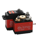 Four Pack Td8220 Digital Servo With Beefy Metal Gearing And Rock Solid Twenty Kilogram Torque For Seamless Steering Control Along With Flawless One Eighty Degree Sweep In Any Rcv Build Project, showcasing gears and casing.