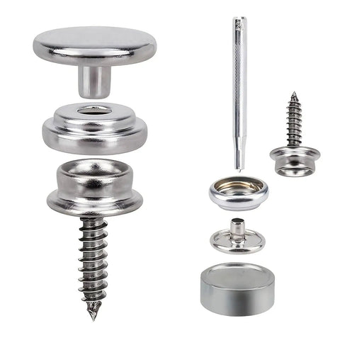 Marine Grade 60 Piece Three Eighths Inch Metal Snap Button Kit With Tools For Boat Covers Awnings And Upholstery, exploded view