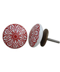 Sleek Red Ceramic Daisy Drawer Knobs 100 Pack For Kitchen Cabinets And Dressers showing smooth rounded corners and floral design.