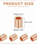 One Eighth Inch Copper Wire Rope Stop Sleeve Gold Round Crimp Ferrules For Wire Rope And Cable 25 Pcs Must Have Waterproof Rustproof Corrosion Resistant Heavy Duty Crafting And Rigging Essentials, 3.5mm inner, 5.5mm outer, 6mm high