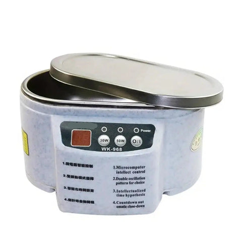 Powerful 628 Ml Ultrasonic Cleaner For Jewelry, Glasses And Circuit Boards With 30W Motor, shown with lid and control panel.