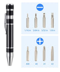 Pen Shaped 8 In 1 Magnetic Pocket Screwdriver Set with precision mini bits in various sizes for dads and gadget lovers.