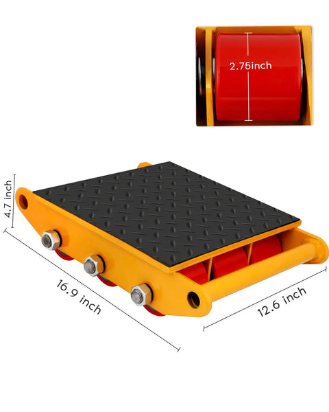 Heavy Duty Machine Skates 33000 Lbs Capacity Dolly With Anti-Slip Belt For Industrial Machinery Moving, 16.9x12.6 inch with 2.75 inch wheels.