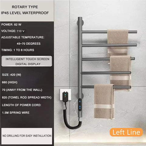180 Degree Swivel Stainless Steel Towel Warmer Rack With One Hour To Twenty Four Hour Timer Wall Mounted Plug In Five Bars Gray Finish For Bathroom And Spa Space Saver Electric Towel Dryer For Home