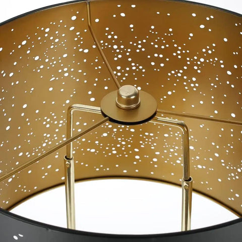 Inside view of Easy Install Adjustable Lamp Harp Kit showing gold finish with star pattern lampshade and mounting components.