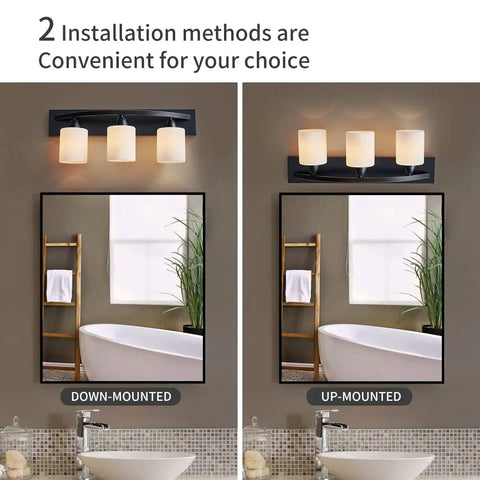 Oil Rubbed Bronze Vanity Light Fixture With White Glass Shade, Modern Wall Sconce For Bathroom, Adjustable Upward Or Downward Mount Over Mirror, Sleek Contemporary Bath Lighting Upgrade