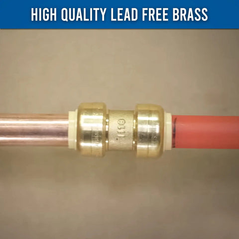 Plug And Play Three Quarter Inch To Three Quarter Inch Push Fit Straight Brass Couplings No Sweat Leak Proof Plumbing Connector Tool Free Pipe Joiner Get It Done Fast Pack Of Twenty Pieces installed on copper and PEX tubing