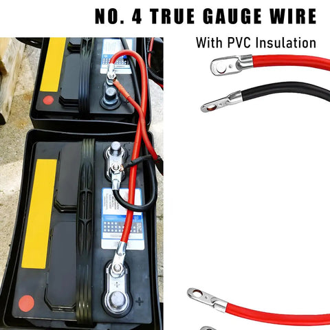 4 AWG 24 Inch Battery Inverter Cable Set With Zinc Plated Copper Terminals for Cars Trucks and Solar Power Systems