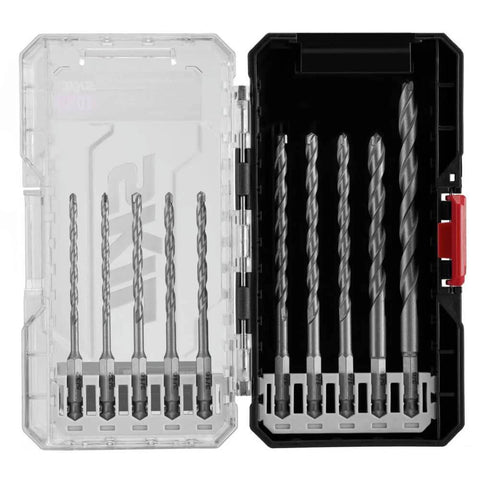 SKIL 10-piece hex shank carbide hammer drill bit set in clear plastic case