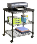 Rolling Printer Stand On Wheels For Home Office, 3 Tier Deskside Cart With Steel Shelves, Mobile Office Cart For Printers, Black