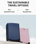 Blue and pink recycled polycarbonate carry-on luggage by ECOHUB with sustainable design.