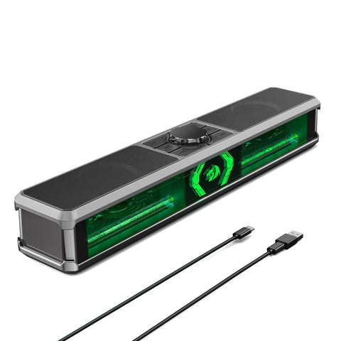 Wireless Bluetooth PC Speakers Soundbar For Desktop Laptop Monitor USB Powered Stereo Desktop Speaker System For Computer Tablet Phone Easy Plug And Play Setup GS524 with green LED light