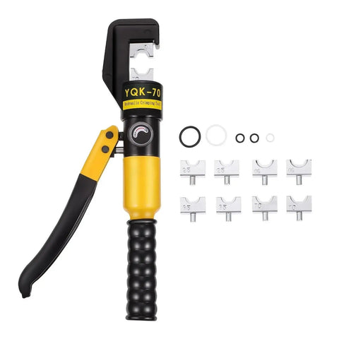 Heavy Duty Hydraulic Crimping Pliers Tool For Electric Terminals And Cable Lug Kit with interchangeable crimping dies.