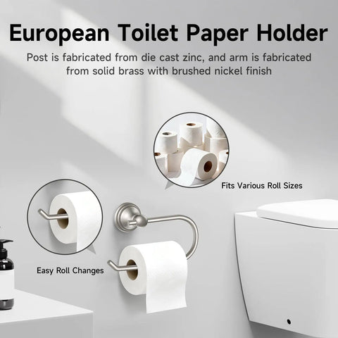 Complete Four Piece Bath Accessory Set With A 24 Inch Towel Bar Toilet Paper Holder Towel Ring And Robe Hook In Brushed Nickel