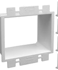 Two Gang Non Metallic Electrical Outlet Box Extender ETL Listed White Receptacle And Switch Box Extender Fire Rated For Two Hours Includes Mounting Screws 1 Pack, shown with screws