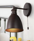 Oil Rubbed Bronze Farmhouse LED Wall Sconce Duo With Pull Chain Slick Industrial Bedroom Lighting 6.5 Inch Metal Shade Hardwired Set Of 2 LED Bulbs Included