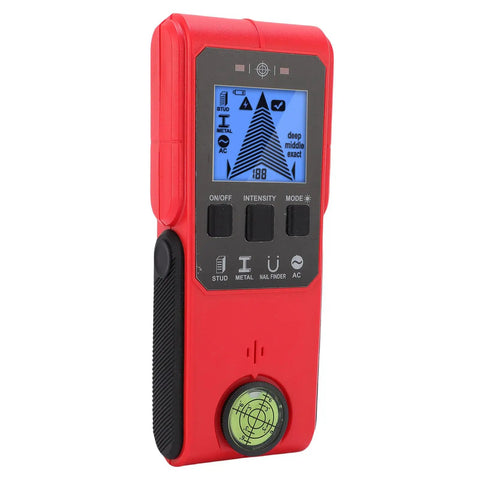 FTVOGUE Wall Stud Finder with Metal Wood AC Wire Detection, Handheld in red, featuring a digital display and button controls.
