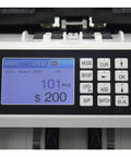 Heavy Duty Multi Currency Bill Counter Machine With Smart Fake Money Detector No Cap Precision display showing counted bills amount.