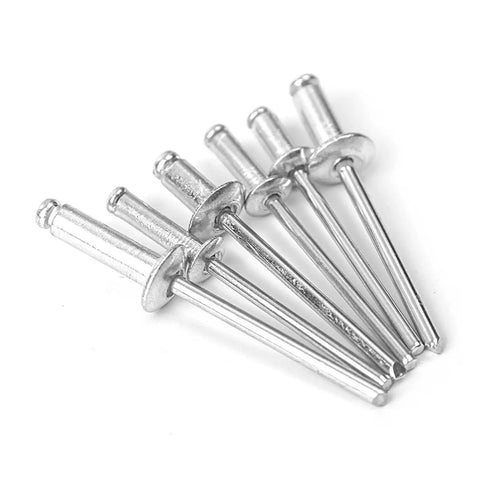 Close-up of dome head blind rivets from 240 Piece Aluminum Alloy Rivets And Fasteners Set For Home Projects Auto And Furniture Use