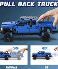 Off Road Pull Back Car Building Kit For Kids 8 12 390 Piece STEM Set For Boys And Girls, blue truck model with pull-back action