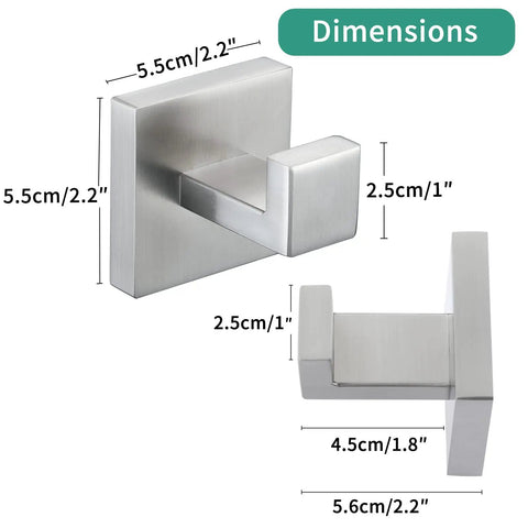 Dimensions of Two Pack Matte Black Bath Towel Hooks Wall Mounted Beefy Heavy Duty Stainless Steel 304 Coat Hooks For Bathroom And Kitchen Waterproof Antirust Durable Finish