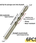 6-Piece One Quarter Inch Drywall Cutting Bits With Guide Point For Plunge Cuts HSS65 M2 High Speed Steel Sharp And Wear Resistant Pro Grade