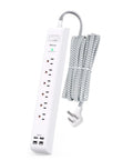Gritty Heavy Duty Surge Protector Power Strip With Ten Foot Cord And Low Profile Plug, featuring six AC outlets and four USB ports.