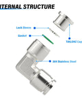 Internal structure of 304 Stainless Steel Push To Connect Elbow Fitting Three Eighths Inch Outer Diameter 90 Degree Tube Lock