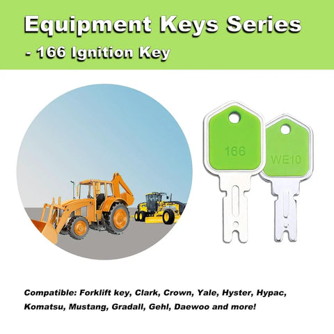 Nine Pack Ignition Keys For Forklifts And Heavy Equipment Durable Spare Key Set Of 9 For Hyster Yale Komatsu Crown Gehl GraDall And More Organized On Sturdy Metal Key Ring. 166 ignition keys shown