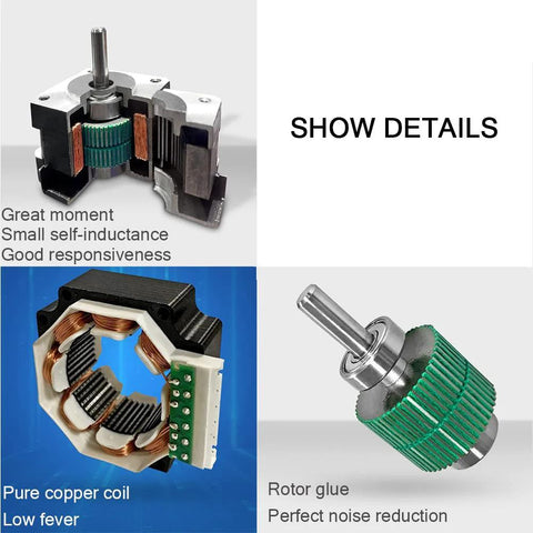Open-loop brake stepping motor, 2.2 N·m torque, 24–36 V DC; copper windings and rotor gear visible