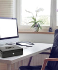Large Cash Box With Money Tray And Lock For Cash Handling And Small Biz Hustle on a desk, durable organizer in office setting.