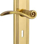 Deco Plate Double Dummy With Keyhole Swan Lever In Polished Brass For One Door Complete Set On Both Sides With Pre Mounted Levers