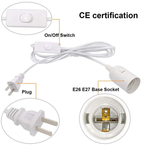 Plug In Pendant Light Kit With 9.8 Ft Cord And On Off Switch Retro Industrial Hanging Lights E26 E27 Socket For Living Room And Bedroom White 2 Pack In Your Home showing socket and switch details