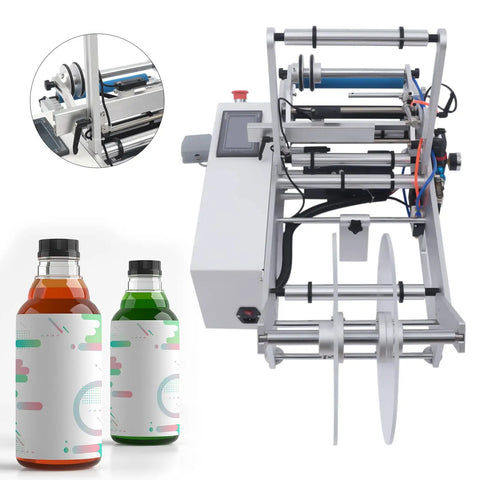 Plug And Play Semi Automatic Round Bottle Labeling Machine 110V 300W High Precision Label Applicator with bottles.