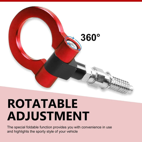 Heavy Duty Forged Car Front Bumper Tow Hook With Secure European Screw On Trailer Eye Ring And Snap Closure Lock Pin, red rotatable towing hook.