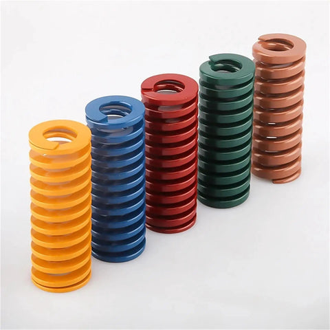 Premium 2 Piece Spiral Compression Springs crafted from tough alloy steel for serious hold down power, five colors displayed.