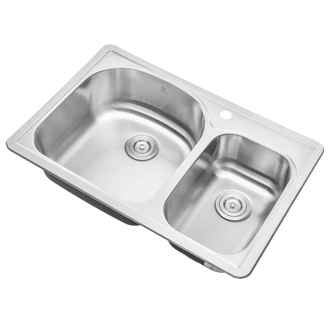 Built Tough 18 Gauge Stainless Steel Kitchen Sink With Double Basin, 70/30 Offset, 33 By 22 By 8 Inches, Top Mount Or Drop In